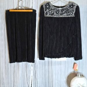 NWT-Patra - Black Midi Pencil Skirt Pleated Cocktail